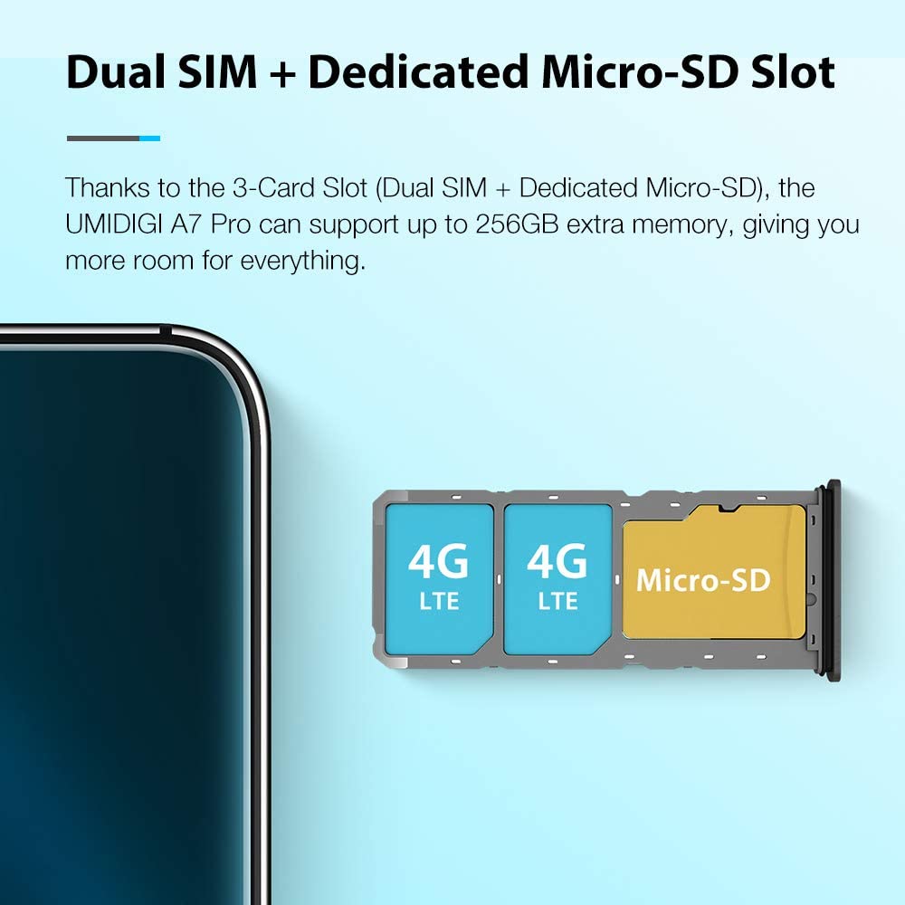 UMIDIGI A7 Pro Unlocked Cell Phones(4GB+128GB) 6.3" FHD+ Full Screen, 4150mAh High Capacity Battery Smartphone with 16MP AI Quad Camera, Android 10 and Dual 4G Volte(Ocean Blue).