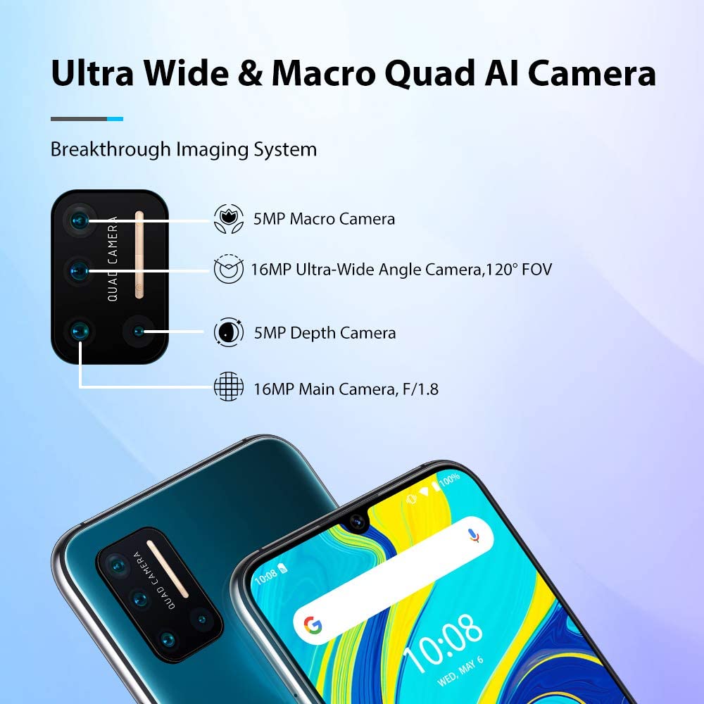 UMIDIGI A7 Pro Unlocked Cell Phones(4GB+128GB) 6.3" FHD+ Full Screen, 4150mAh High Capacity Battery Smartphone with 16MP AI Quad Camera, Android 10 and Dual 4G Volte(Ocean Blue).