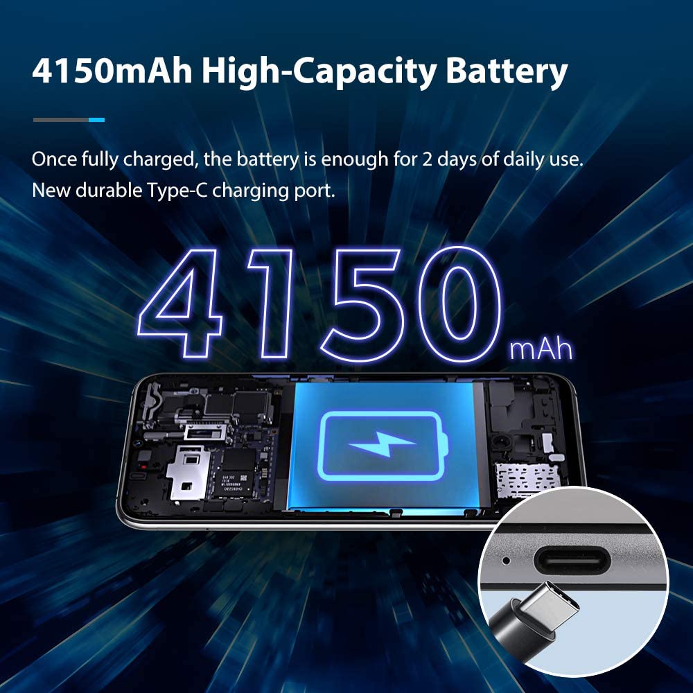 UMIDIGI A7 Pro Unlocked Cell Phones(4GB+128GB) 6.3" FHD+ Full Screen, 4150mAh High Capacity Battery Smartphone with 16MP AI Quad Camera, Android 10 and Dual 4G Volte(Ocean Blue).